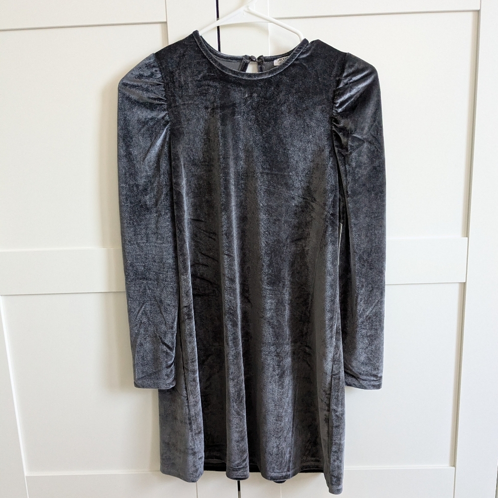 Ardene Girls Gray Puff Sleeve Velvet Sheath Dress 11-12